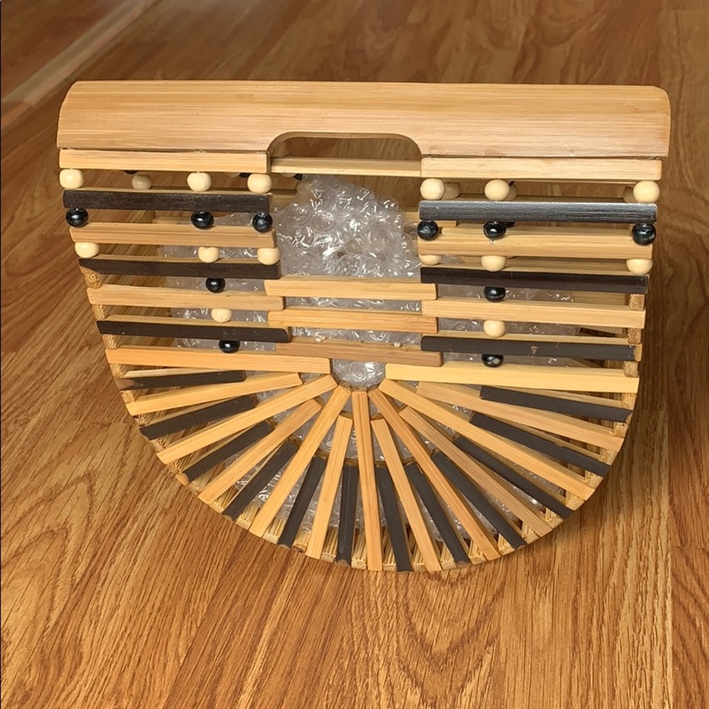 Round Bamboo Clutch  with Wooden Bead Detail